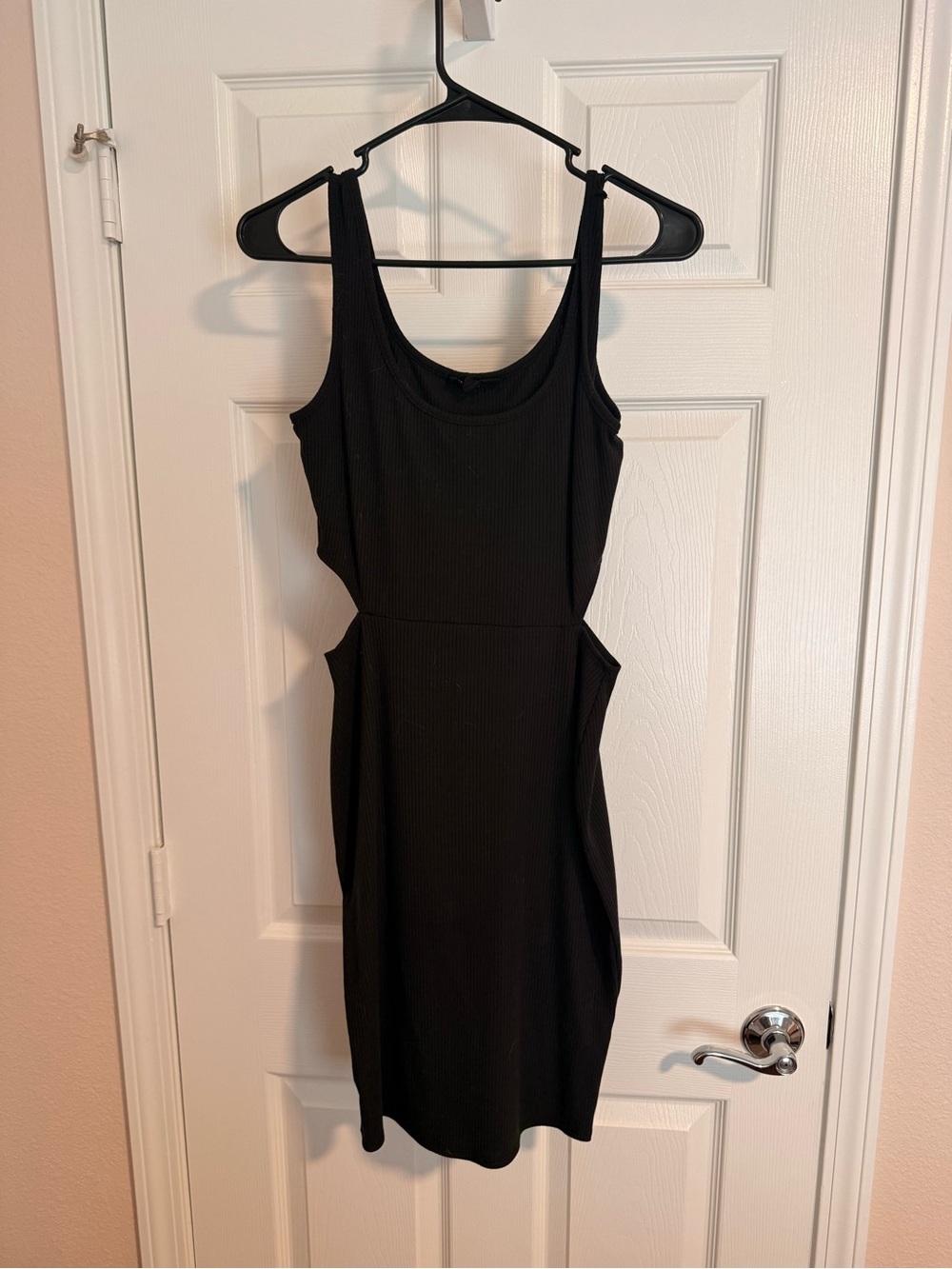 See You Monday Black Ribbed Cutout Midi Dress